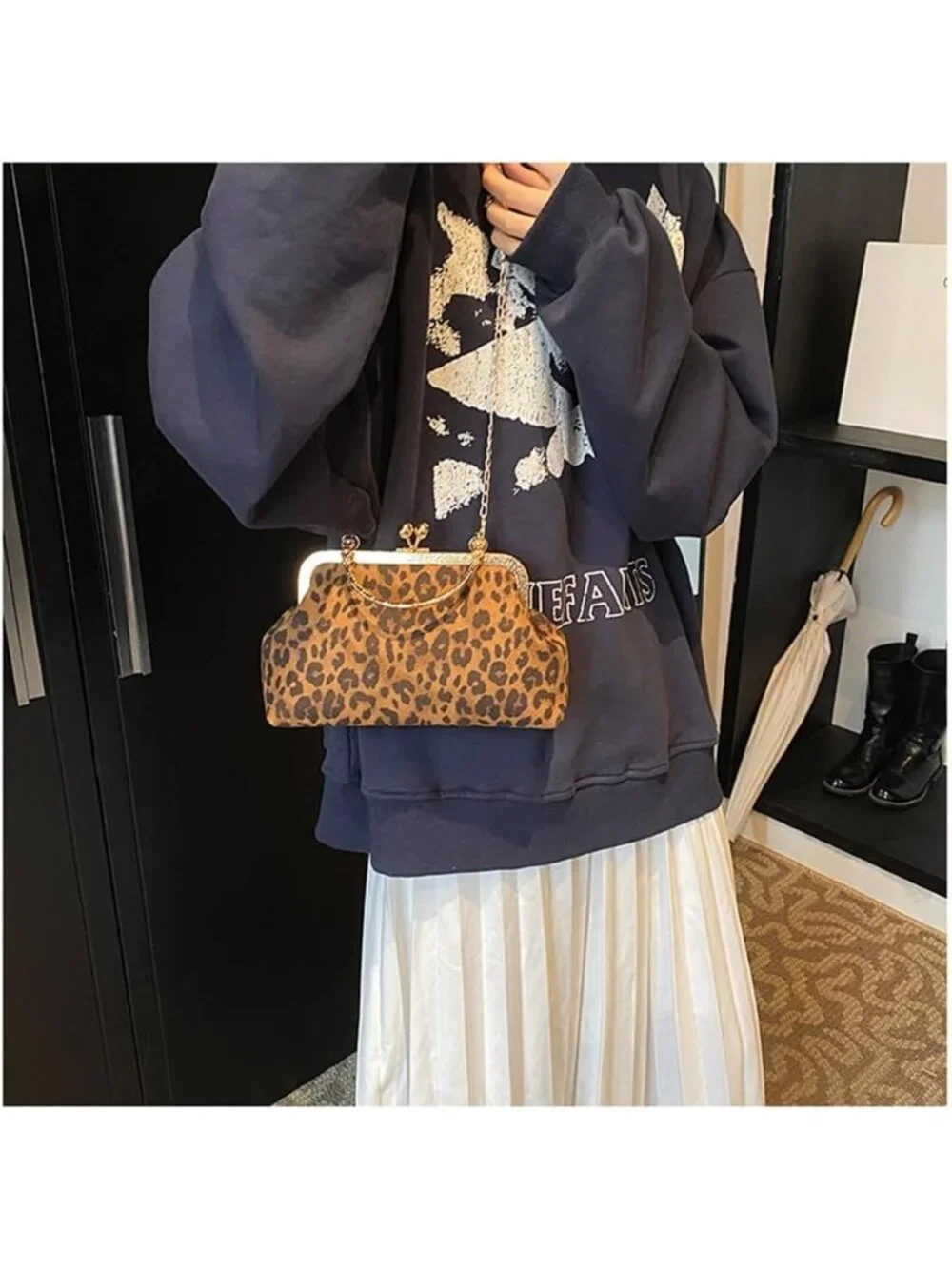 Faux Suede Kiss Lock Evening Clutch Purse with Chain Shoulder Strap